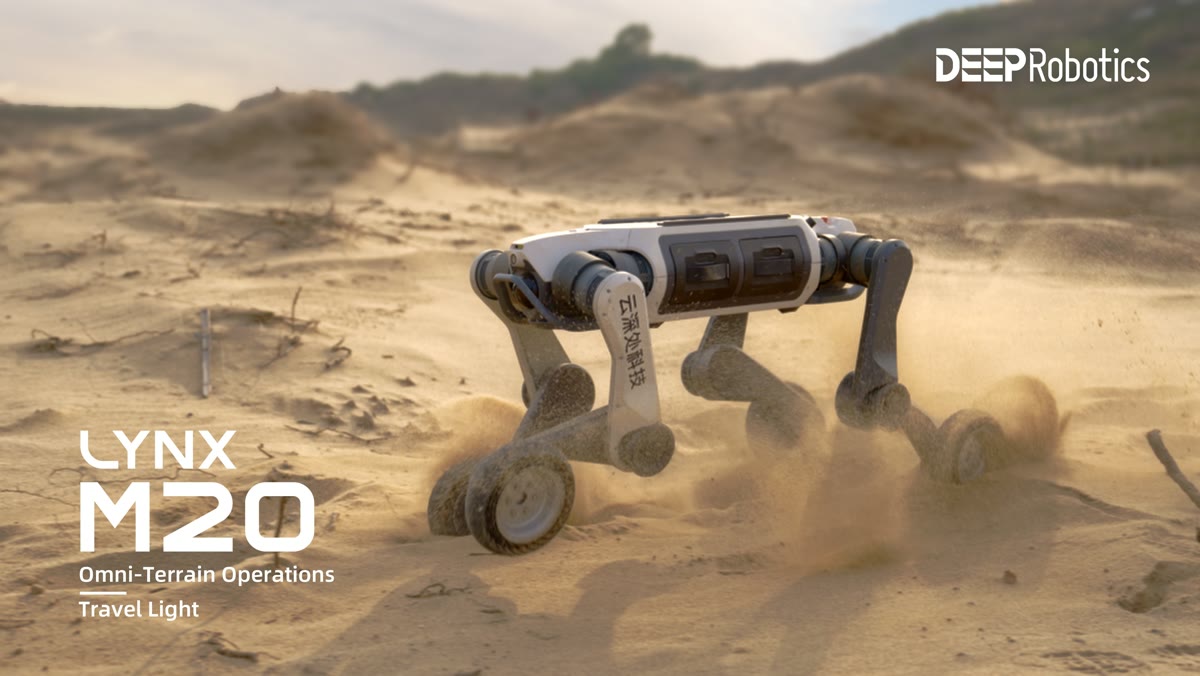 Arte oficial do Lynx M20 nas dunas — Deep Robotics
